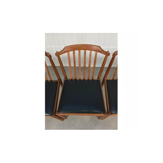 Image 1 of Set of 4 vintage Scandinavian teak and black leatherette chairs, 1960s