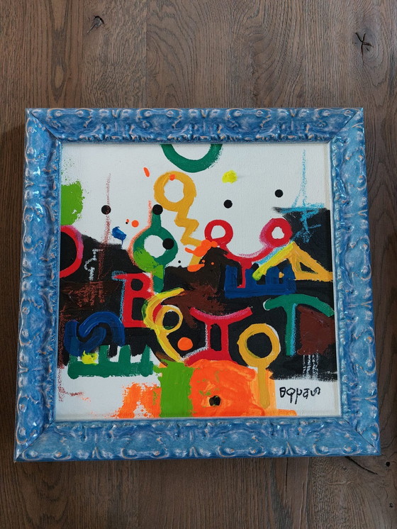 Image 1 of Marcel Pinas 2X Painting With Beautiful Blue Frame Marcel Pinas