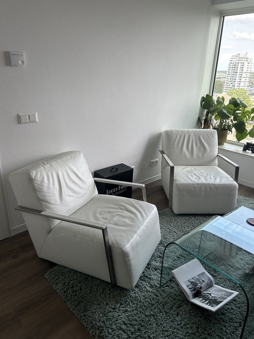 2x Topform White Leather Lounge Chair