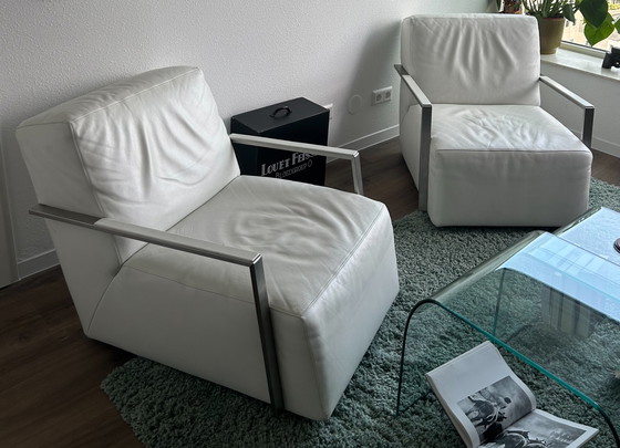 Image 1 of 2x Topform Chaise longue en cuir blanc