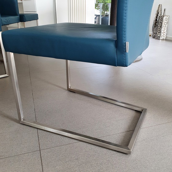 Image 1 of 4 chaises de salle à manger Bert Plantagie -Cuir/Pétrole