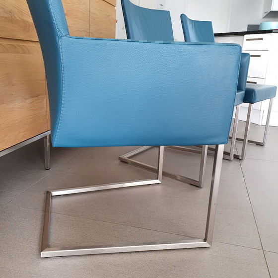 Image 1 of 4 chaises de salle à manger Bert Plantagie -Cuir/Pétrole