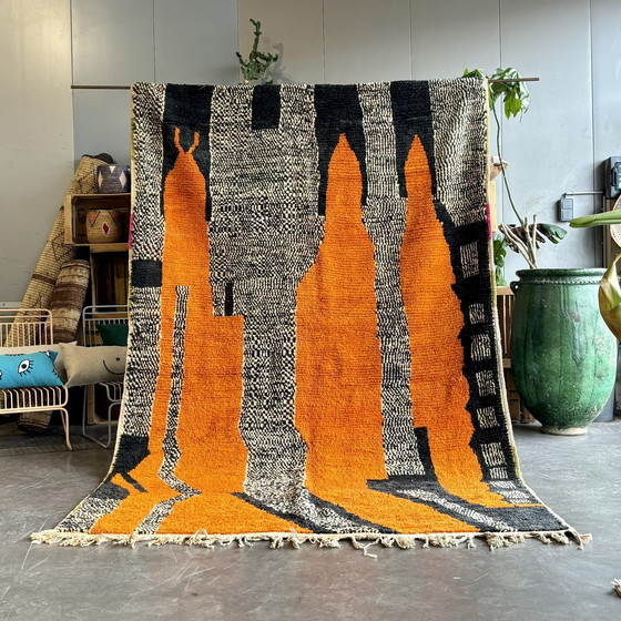 Image 1 of Modern Orange Boho Moroccan Handmade Rug