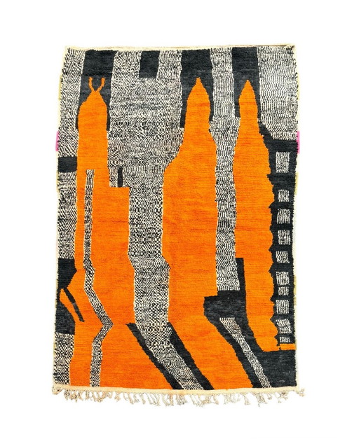 Modern Orange Boho Moroccan Handmade Rug