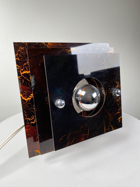 Image 1 of Three-Layered Acrylic Wall Lamp By Herda In 1970S, Mid-Century Atomic Age Design With Warm Amber Tone Pattern