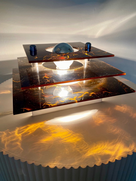 Image 1 of Three-Layered Acrylic Wall Lamp By Herda In 1970S, Mid-Century Atomic Age Design With Warm Amber Tone Pattern