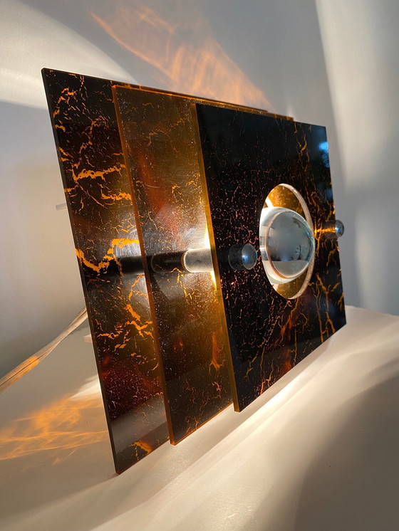 Image 1 of Three-Layered Acrylic Wall Lamp By Herda In 1970S, Mid-Century Atomic Age Design With Warm Amber Tone Pattern