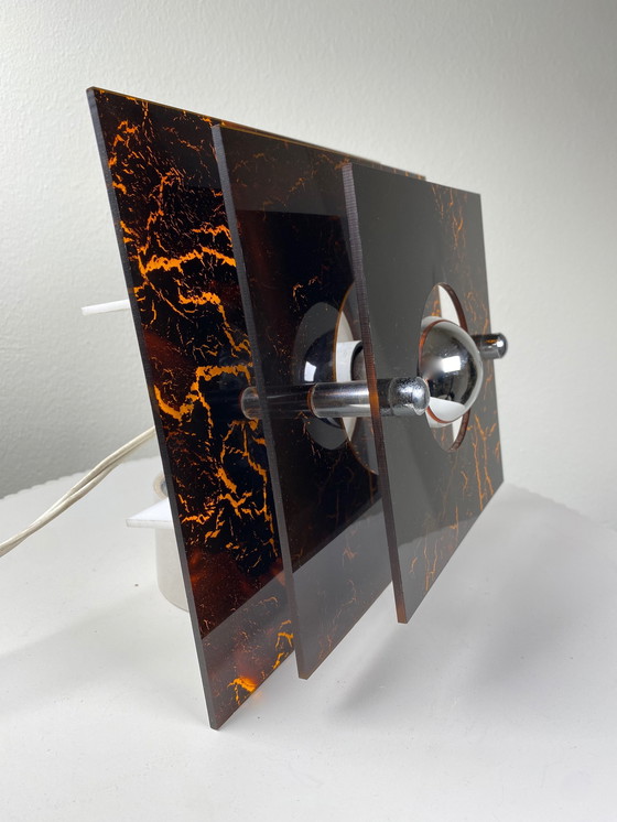 Image 1 of Three-Layered Acrylic Wall Lamp By Herda In 1970S, Mid-Century Atomic Age Design With Warm Amber Tone Pattern