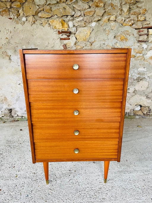 Tall Mid-Century Scandinavian Style ,5 Drawer , Chest Of Drawers , 1960S