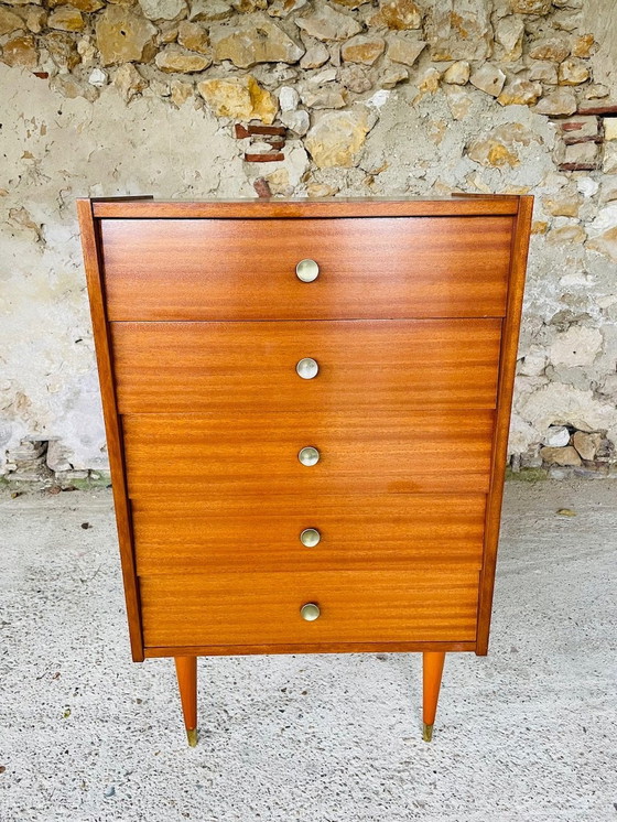 Image 1 of Tall Mid-Century Scandinavian Style ,5 Drawer , Chest Of Drawers , 1960S