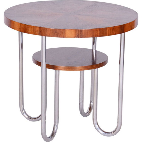 Image 1 of Vintage Bauhaus round spruce and walnut coffee table by Robert Slezák for Slezak Factories, Czechoslovakia 1930