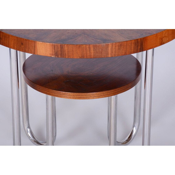Image 1 of Vintage Bauhaus round spruce and walnut coffee table by Robert Slezák for Slezak Factories, Czechoslovakia 1930