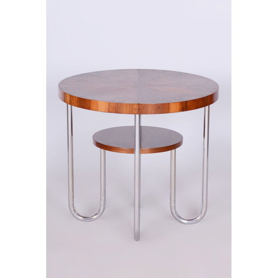 Image 1 of Vintage Bauhaus round spruce and walnut coffee table by Robert Slezák for Slezak Factories, Czechoslovakia 1930