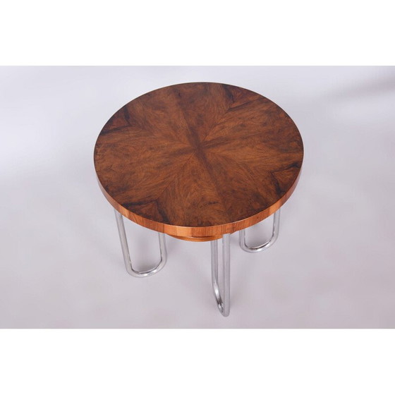 Image 1 of Vintage Bauhaus round spruce and walnut coffee table by Robert Slezák for Slezak Factories, Czechoslovakia 1930