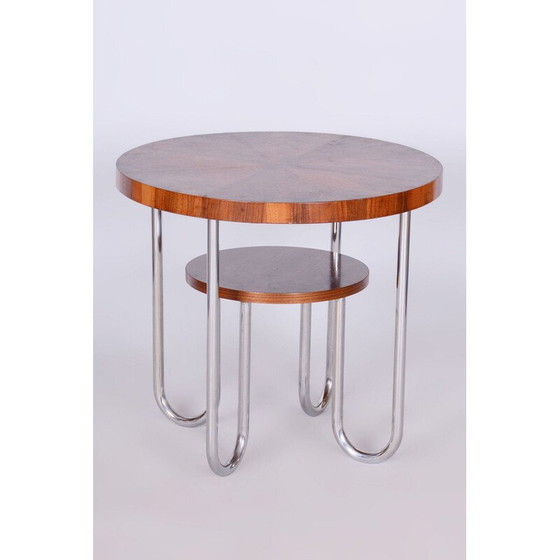 Image 1 of Vintage Bauhaus round spruce and walnut coffee table by Robert Slezák for Slezak Factories, Czechoslovakia 1930