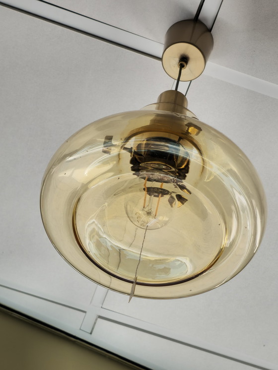 Image 1 of Vintage Pendant Ceiling Lamp Brass Amber
