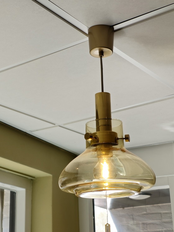Image 1 of Vintage Pendant Ceiling Lamp Brass Amber