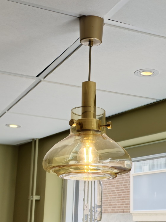 Image 1 of Vintage Pendant Ceiling Lamp Brass Amber