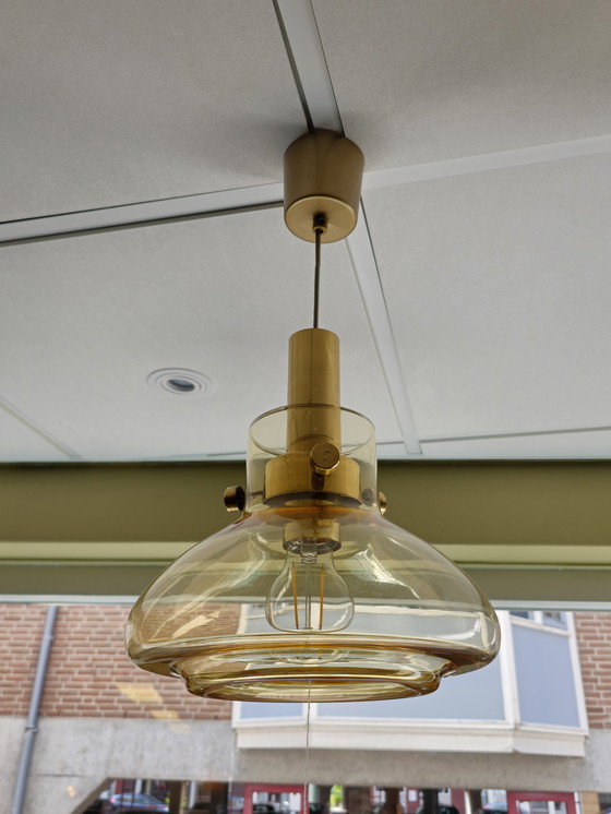 Image 1 of Vintage Pendant Ceiling Lamp Brass Amber