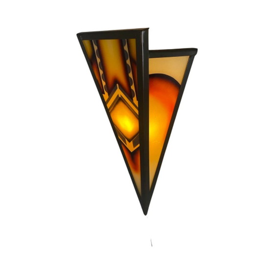 Image 1 of Art Deco / Amsterdam School (style) - Stained glass wall sconce - Bronze frame - In the style of Tuschinski - Multiple in stock