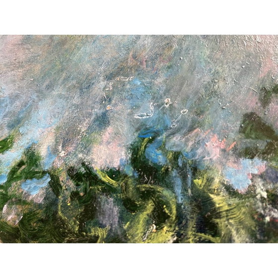 Image 1 of Vintage oil on wood "Cercle Printanier 3" by Elodie Huré