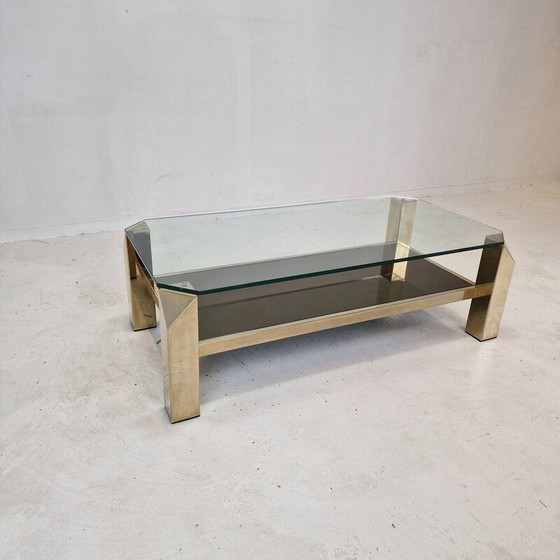 Image 1 of Vintage coffee table with 23kt gold plated base by Belgo Chrom, Belgium 1970s
