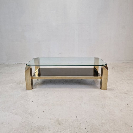 Image 1 of Vintage coffee table with 23kt gold plated base by Belgo Chrom, Belgium 1970s