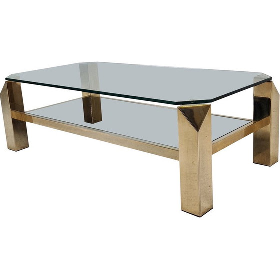 Image 1 of Vintage coffee table with 23kt gold plated base by Belgo Chrom, Belgium 1970s