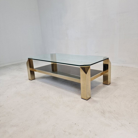 Image 1 of Vintage coffee table with 23kt gold plated base by Belgo Chrom, Belgium 1970s