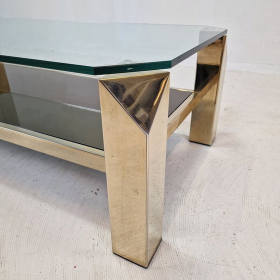 Image 1 of Vintage coffee table with 23kt gold plated base by Belgo Chrom, Belgium 1970s