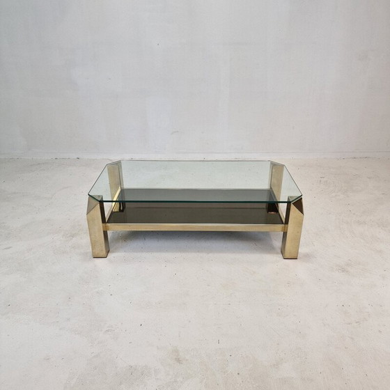 Image 1 of Vintage coffee table with 23kt gold plated base by Belgo Chrom, Belgium 1970s