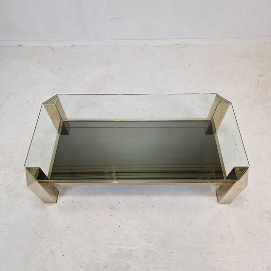 Image 1 of Vintage coffee table with 23kt gold plated base by Belgo Chrom, Belgium 1970s