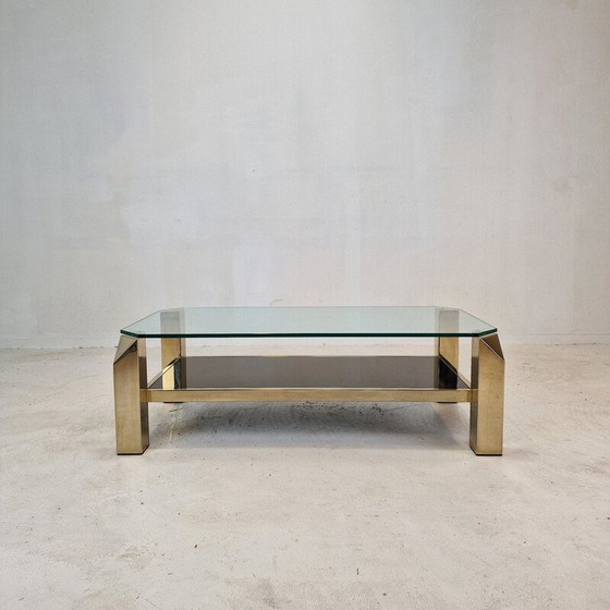 Image 1 of Vintage coffee table with 23kt gold plated base by Belgo Chrom, Belgium 1970s