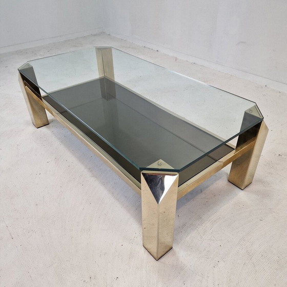 Image 1 of Vintage coffee table with 23kt gold plated base by Belgo Chrom, Belgium 1970s