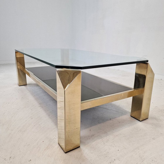 Image 1 of Vintage coffee table with 23kt gold plated base by Belgo Chrom, Belgium 1970s
