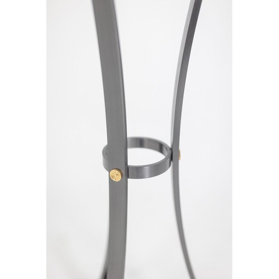 Image 1 of Vintage “Canabas” pedestal table in patinated leather and steel, France