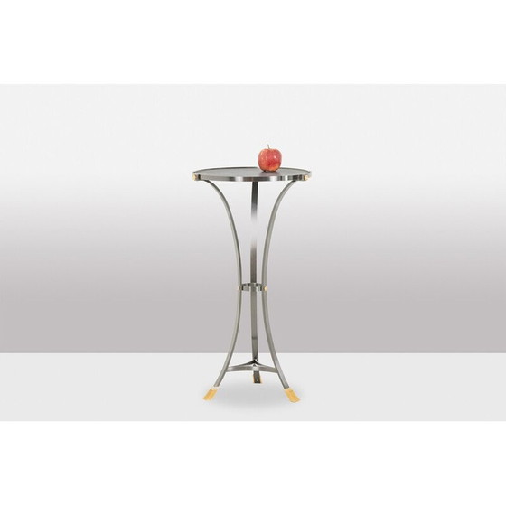 Image 1 of Vintage “Canabas” pedestal table in patinated leather and steel, France