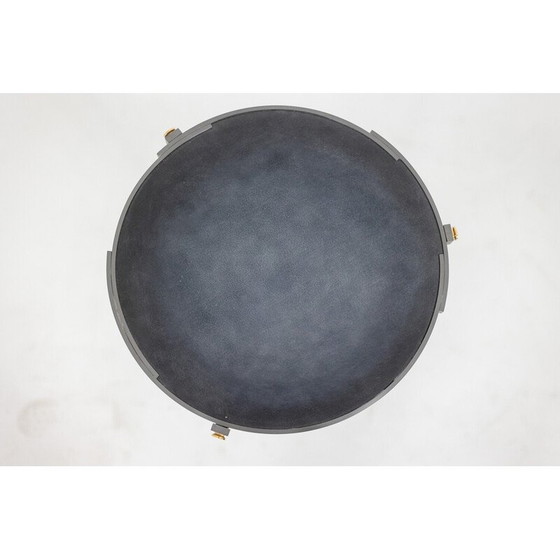 Image 1 of Vintage “Canabas” pedestal table in patinated leather and steel, France