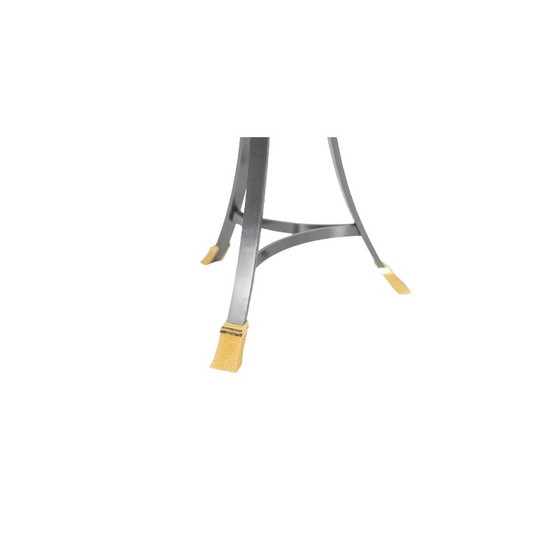 Image 1 of Vintage “Canabas” pedestal table in patinated leather and steel, France