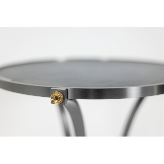 Image 1 of Vintage “Canabas” pedestal table in patinated leather and steel, France