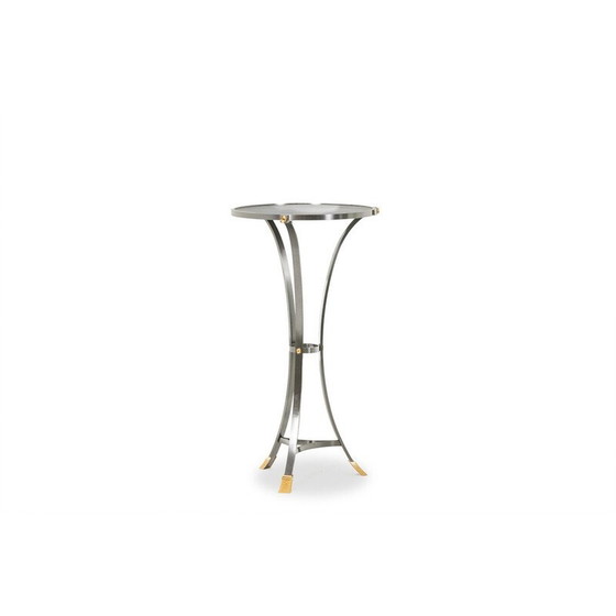 Image 1 of Vintage “Canabas” pedestal table in patinated leather and steel, France