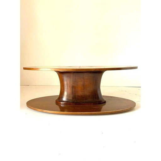 Vintage oval coffee table in curved solid walnut, Italy 1960