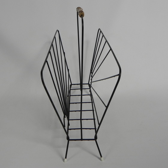 Image 1 of Steel Wire Newspaper Rack With Bamboo Handle, 1950s