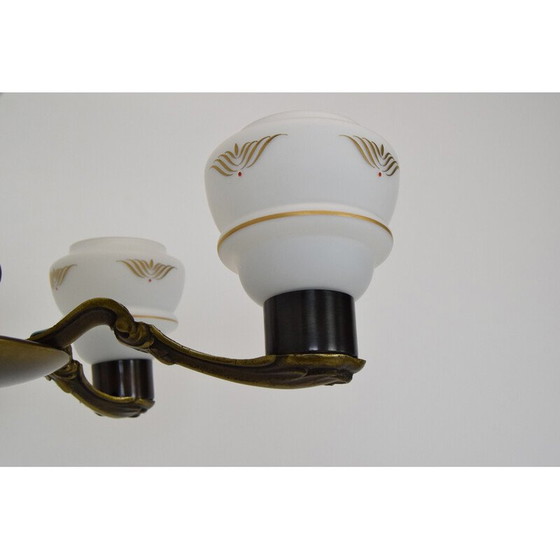 Image 1 of Lampadario vintage Art Déco in vetro e rame, Germania anni '30