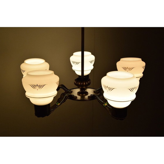 Image 1 of Lampadario vintage Art Déco in vetro e rame, Germania anni '30