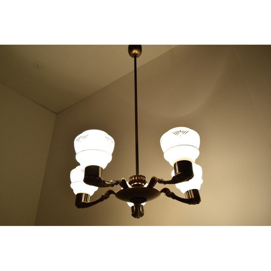 Image 1 of Lampadario vintage Art Déco in vetro e rame, Germania anni '30