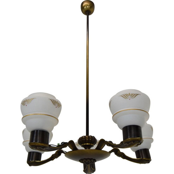 Image 1 of Lampadario vintage Art Déco in vetro e rame, Germania anni '30