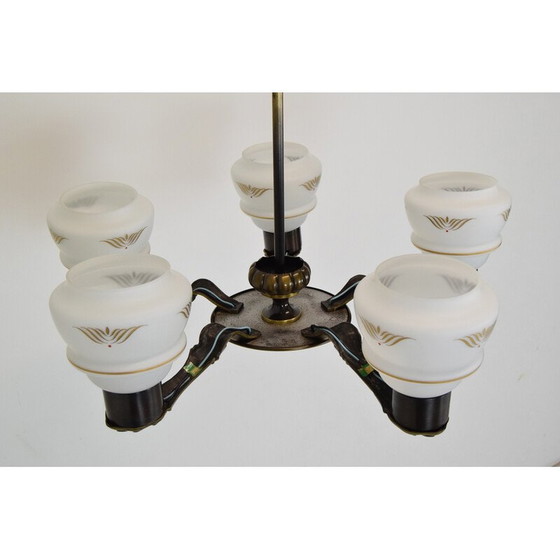 Image 1 of Lampadario vintage Art Déco in vetro e rame, Germania anni '30