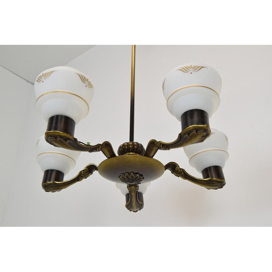 Image 1 of Lampadario vintage Art Déco in vetro e rame, Germania anni '30