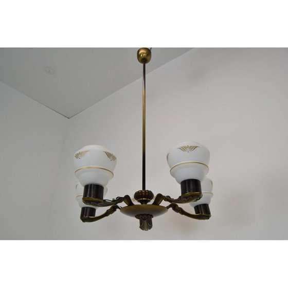 Image 1 of Lampadario vintage Art Déco in vetro e rame, Germania anni '30